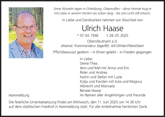 Anzeige von Ulrich Haase von MGO