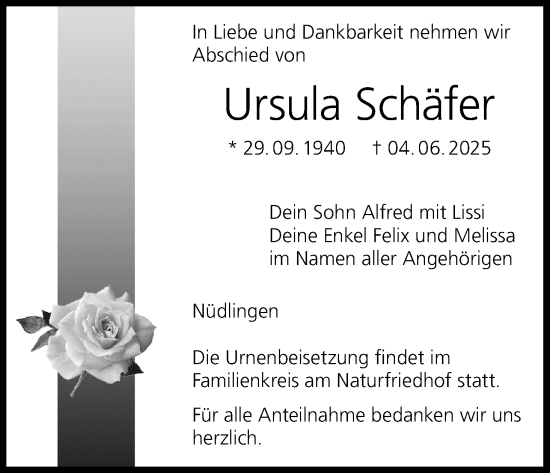Anzeige von Ursula Schäfer von MGO