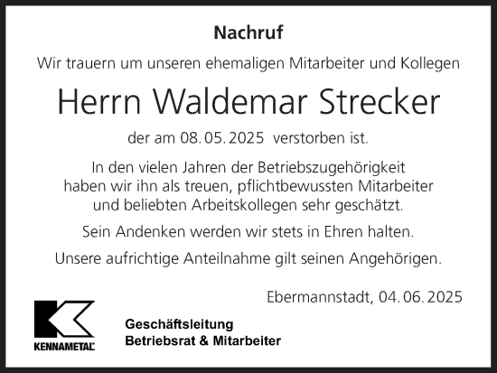 Anzeige von Waldemar Strecker von MGO