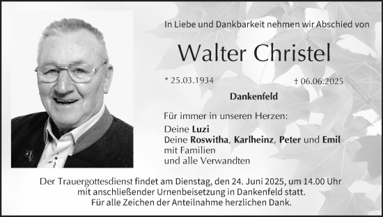 Anzeige von Walter Christel von MGO