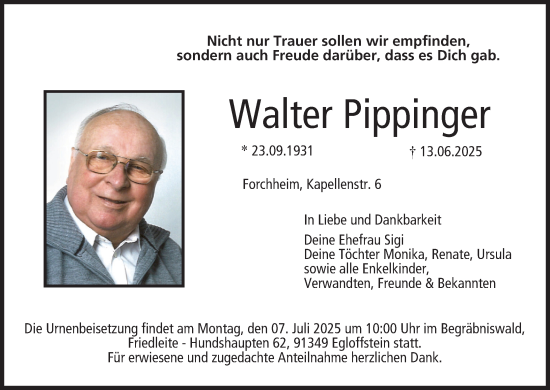 Anzeige von Walter Pippinger von MGO