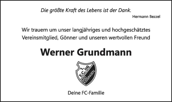 Anzeige von Werner Grundmann von MGO