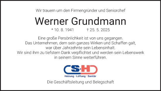 Anzeige von Werner Grundmann von MGO