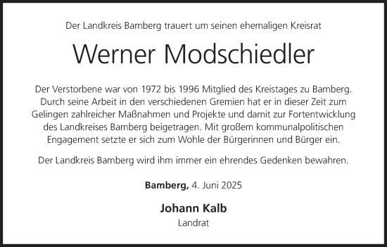 Anzeige von Werner Modschiedler von MGO