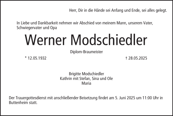 Anzeige von Werner Modschiedler von MGO