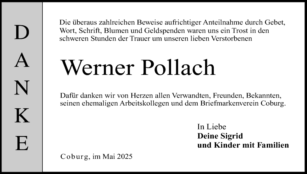  Traueranzeige für Werner Pollach vom 24.05.2025 aus MGO