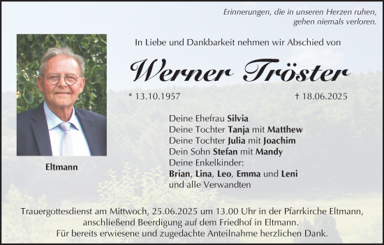 Anzeige von Werner Tröster von MGO