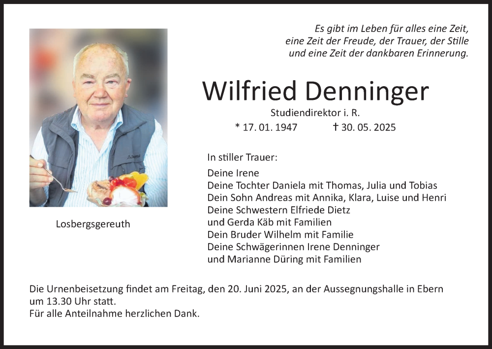  Traueranzeige für Wilfried Denninger vom 14.06.2025 aus MGO