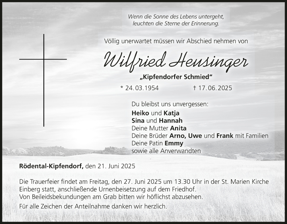  Traueranzeige für Wilfried Heusinger vom 21.06.2025 aus MGO