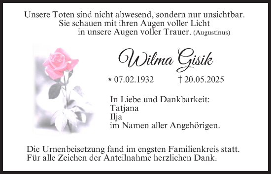 Anzeige von Wilma Gisik von MGO