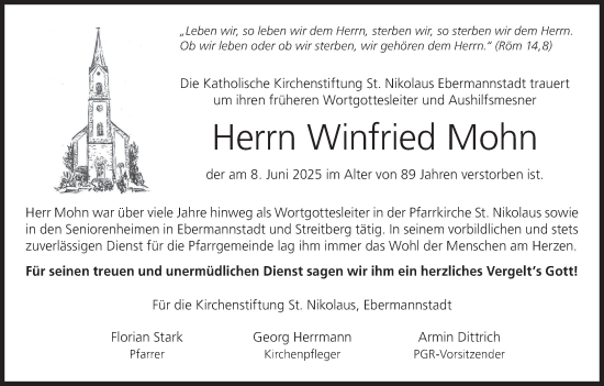 Anzeige von Winfried Mohn von MGO