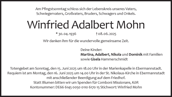 Anzeige von Winfried Adalbert Mohn von MGO