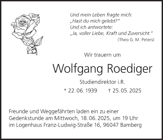 Anzeige von Wolfgang Roediger von MGO