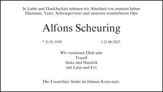 Anzeige von Alfons Scheuring von MGO