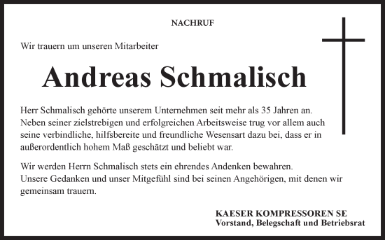 Anzeige von Andreas Schmalisch von MGO