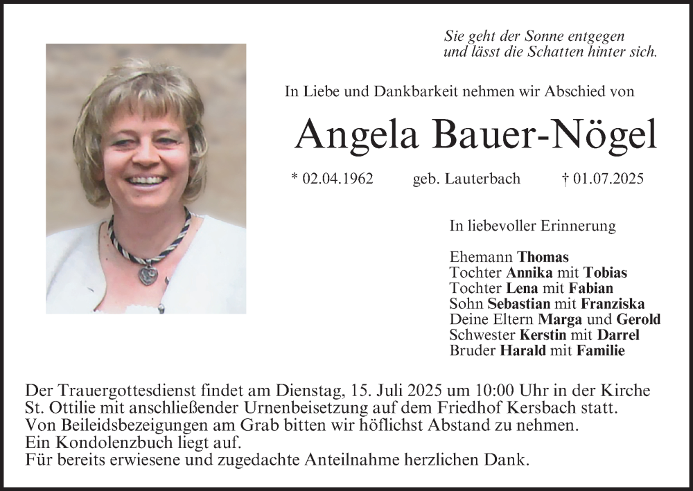  Traueranzeige für Angela Bauer-Nögel vom 12.07.2025 aus MGO