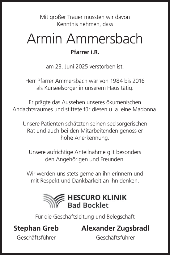 Anzeige von Armin Ammersbach von MGO