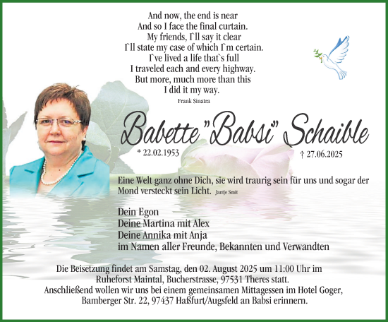 Anzeige von Babette Schaible von MGO