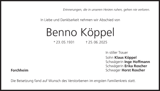 Anzeige von Benno Köppel von MGO