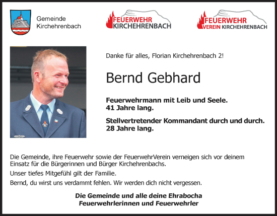 Anzeige von Bernd Gebhard von MGO