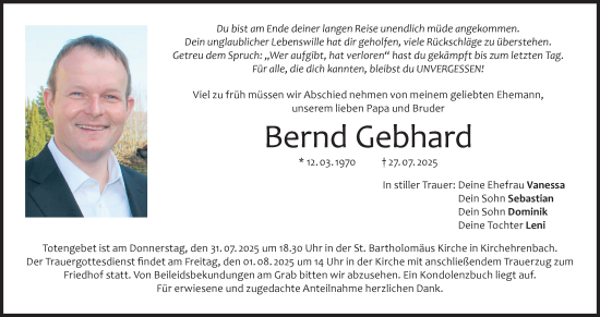 Anzeige von Bernd Gebhard von MGO