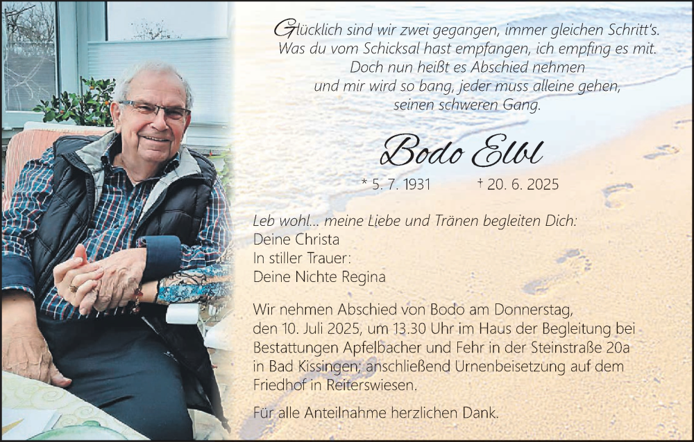  Traueranzeige für Bodo Elbl vom 05.07.2025 aus MGO