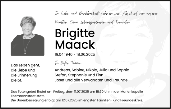 Anzeige von Brigitte Maack von MGO