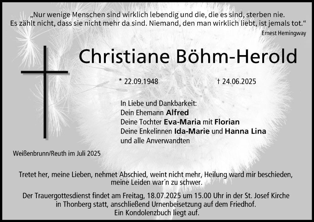  Traueranzeige für Christiane Böhm-Herold vom 05.07.2025 aus MGO