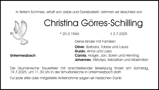 Anzeige von Christina Görres-Schilling von MGO