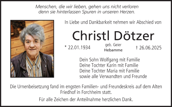Anzeige von Christl Dötzer von MGO