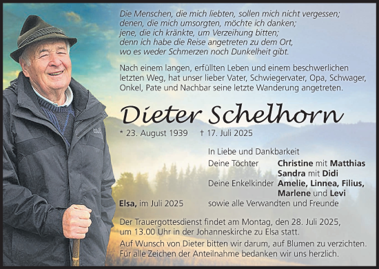 Anzeige von Dieter Schelhorn von MGO