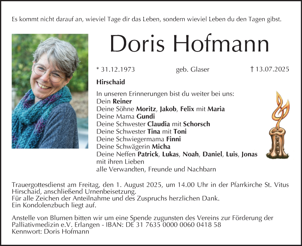  Traueranzeige für Doris Hofmann vom 26.07.2025 aus MGO