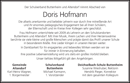 Anzeige von Doris Hofmann von MGO