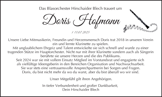 Anzeige von Doris Hofmann von MGO