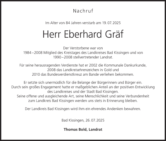 Anzeige von Eberhard Gräf von MGO