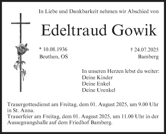 Anzeige von Edeltraud Gowik von MGO
