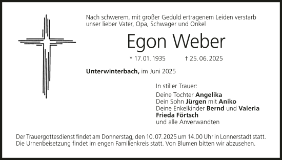 Anzeige von Egon Weber von MGO