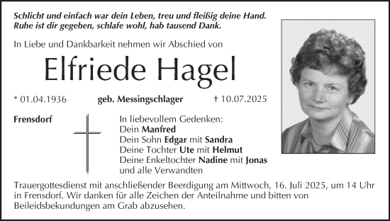 Anzeige von Elfriede Hagel von MGO