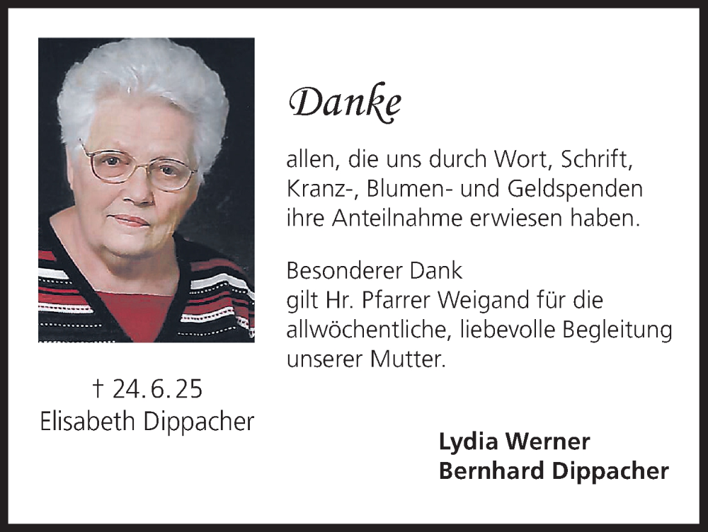  Traueranzeige für Elisabeth Dippacher vom 19.07.2025 aus MGO