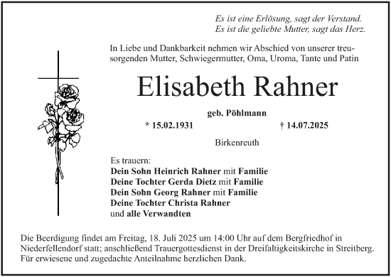 Anzeige von Elisabeth Rahner von MGO
