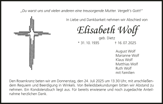 Anzeige von Elisabeth Wolf von MGO