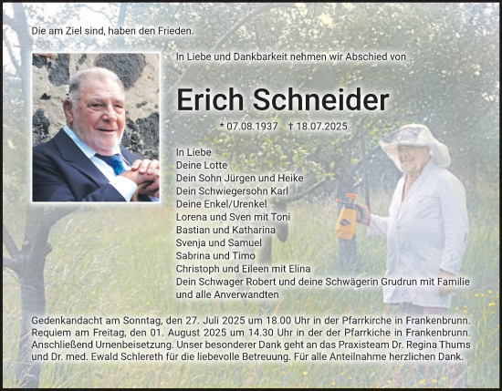 Anzeige von Erich Schneider von MGO