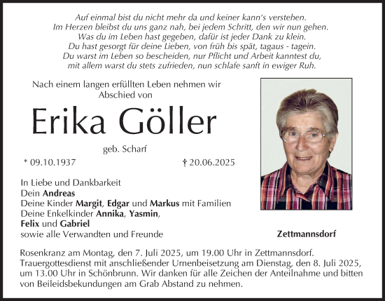 Anzeige von Erika Göller von MGO