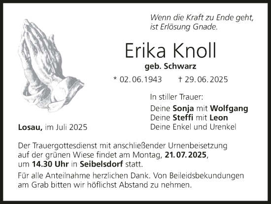 Anzeige von Erika Knoll von MGO