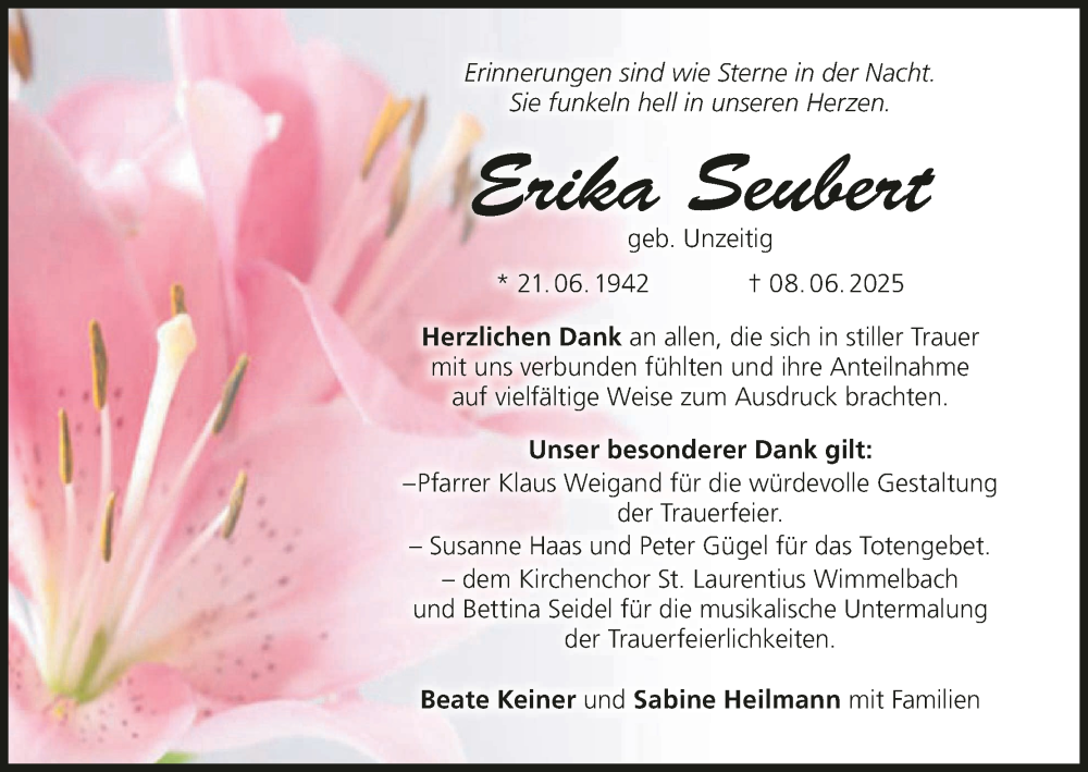  Traueranzeige für Erika Seubert vom 12.07.2025 aus MGO