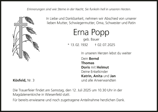 Anzeige von Erna Popp von MGO