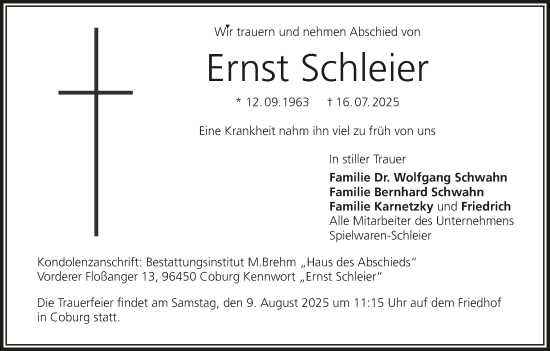 Anzeige von Ernst Schleier von MGO