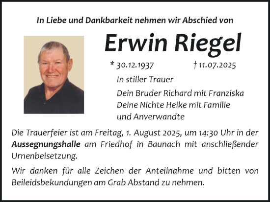 Anzeige von Erwin Riegel von MGO