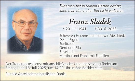 Anzeige von Franz Sladek von MGO