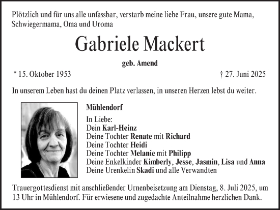 Anzeige von Gabriele Mackert von MGO